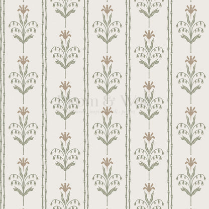 Theresa Large Floral Stripes Beige Wallpaper