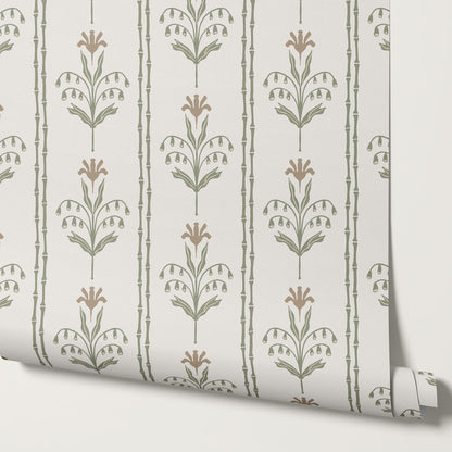 Theresa Large Floral Stripes Beige Wallpaper