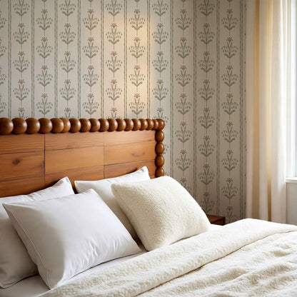Theresa Large Floral Stripes Beige Wallpaper