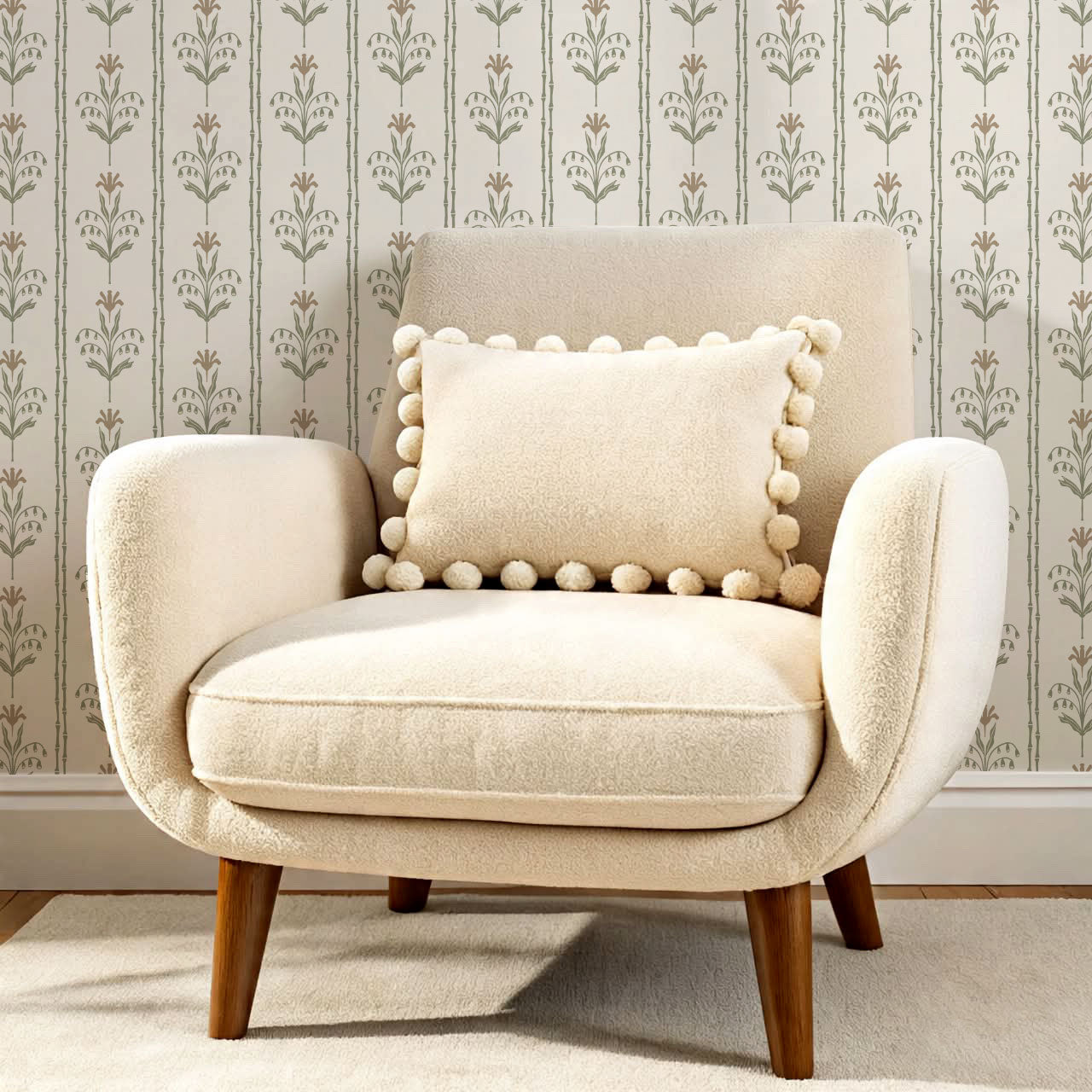 Theresa Large Floral Stripes Beige Wallpaper