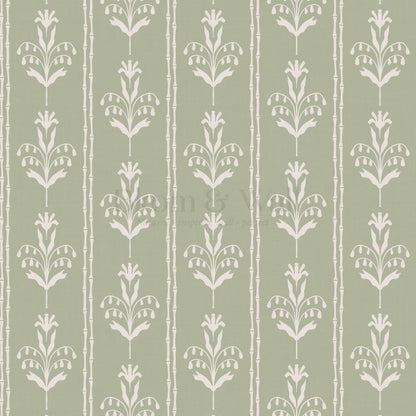 Theresa Large Floral Stripes Sage Wallpaper