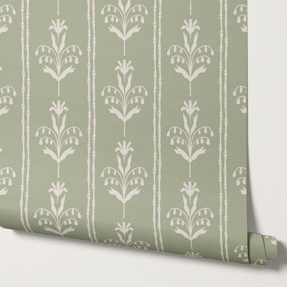 Theresa Large Floral Stripes Sage Wallpaper