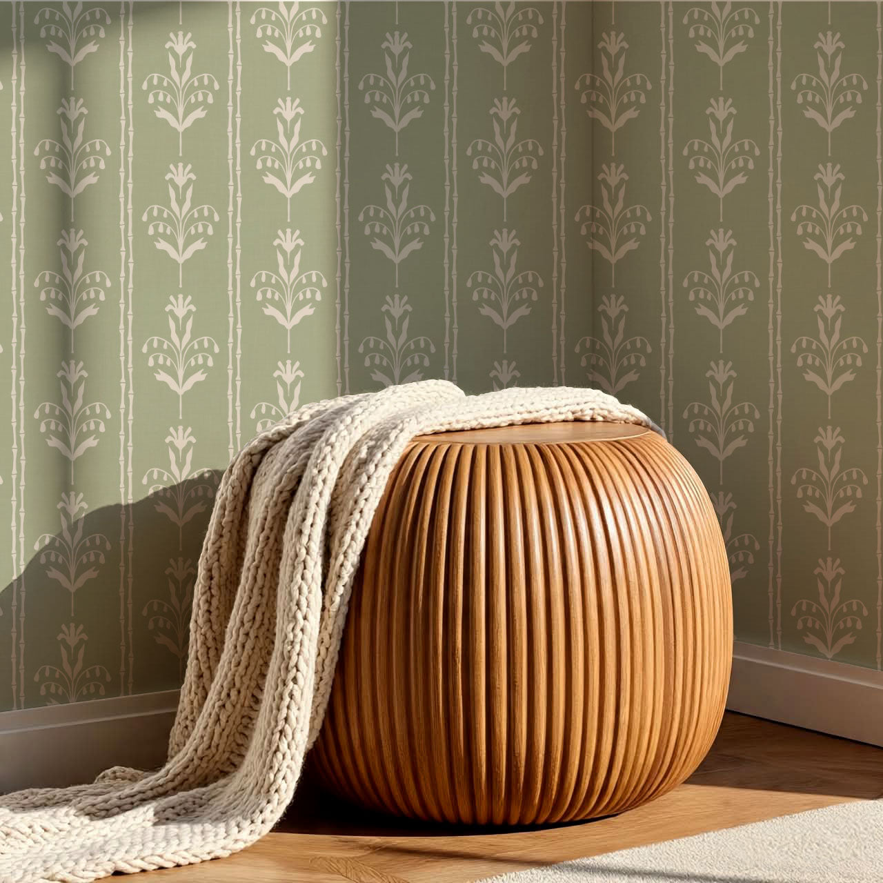 Theresa Large Floral Stripes Sage Wallpaper