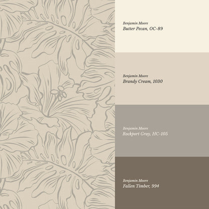 Tiana Large Monstera Beige Gray Wallpaper