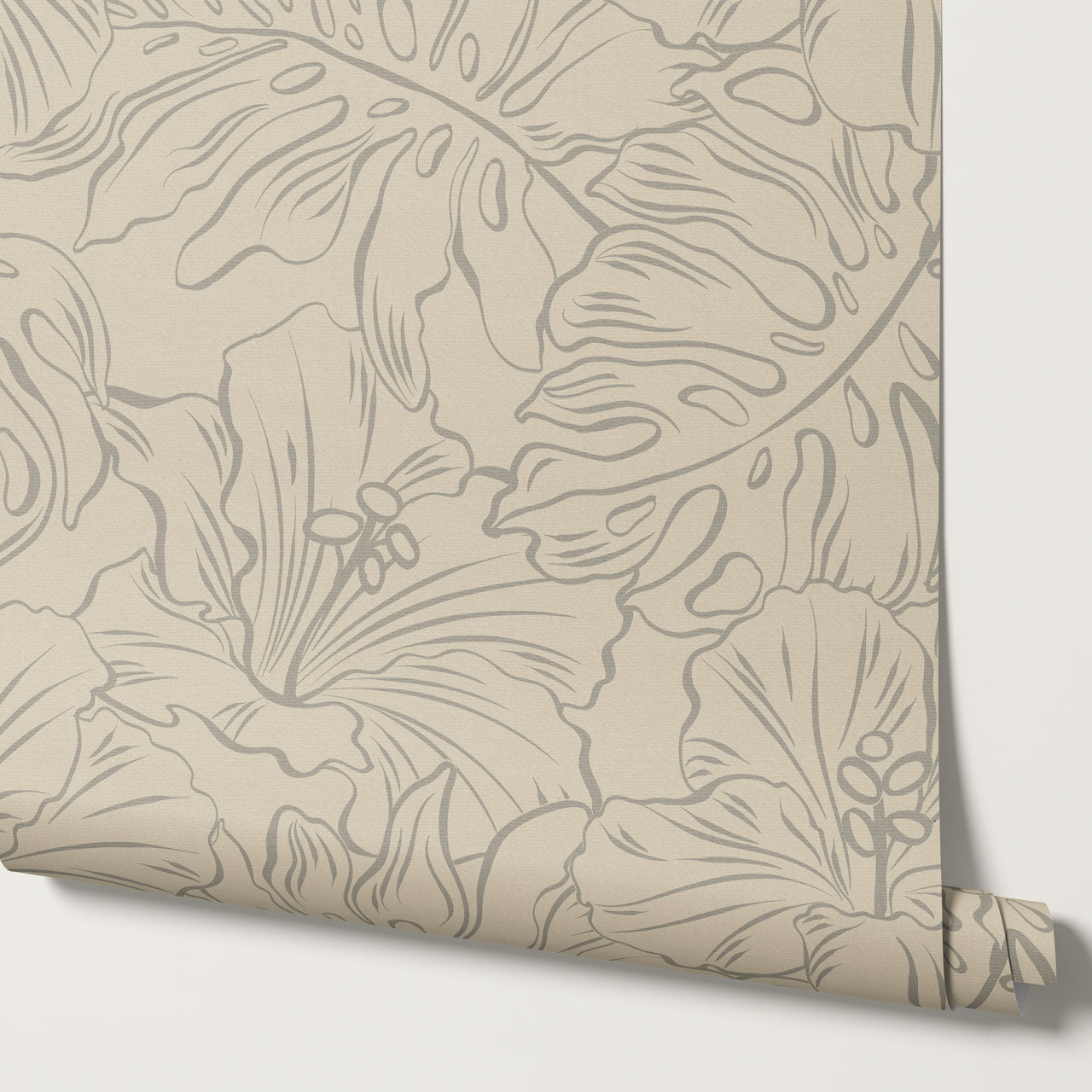 Tiana Large Monstera Beige Gray Wallpaper