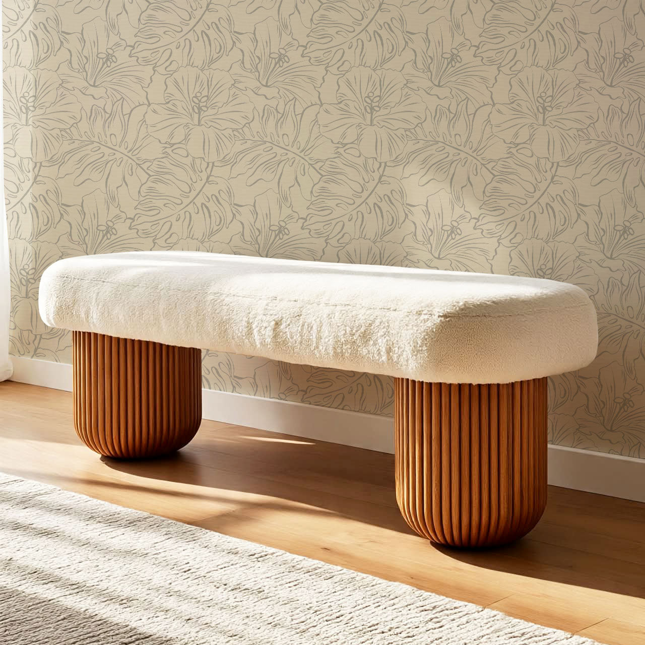 Tiana Large Monstera Beige Gray Wallpaper