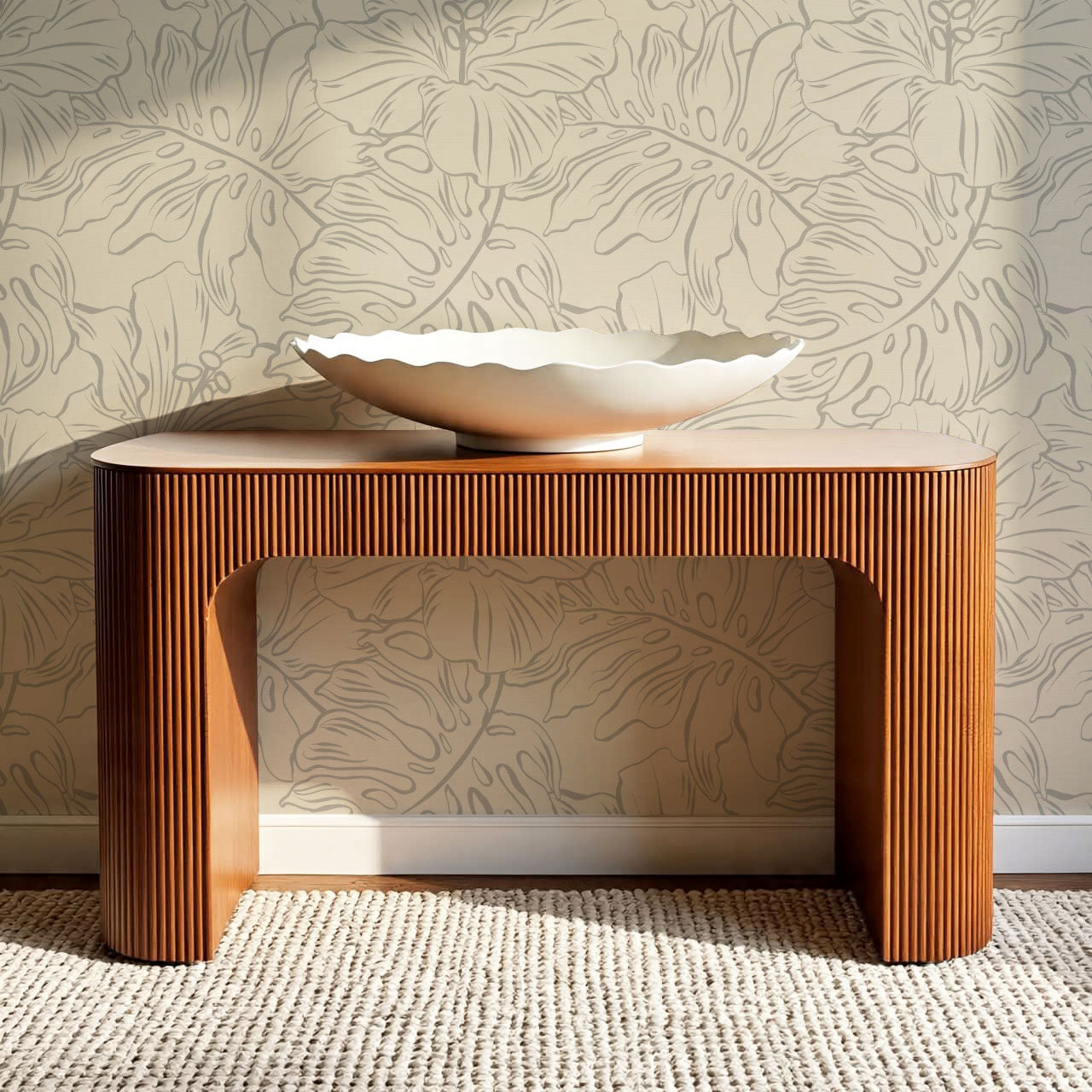 Tiana Large Monstera Beige Gray Wallpaper
