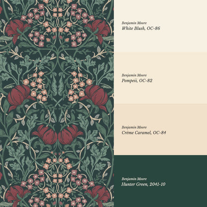 Tiphaine Vintage Twining Blooms Green Red Wallpaper