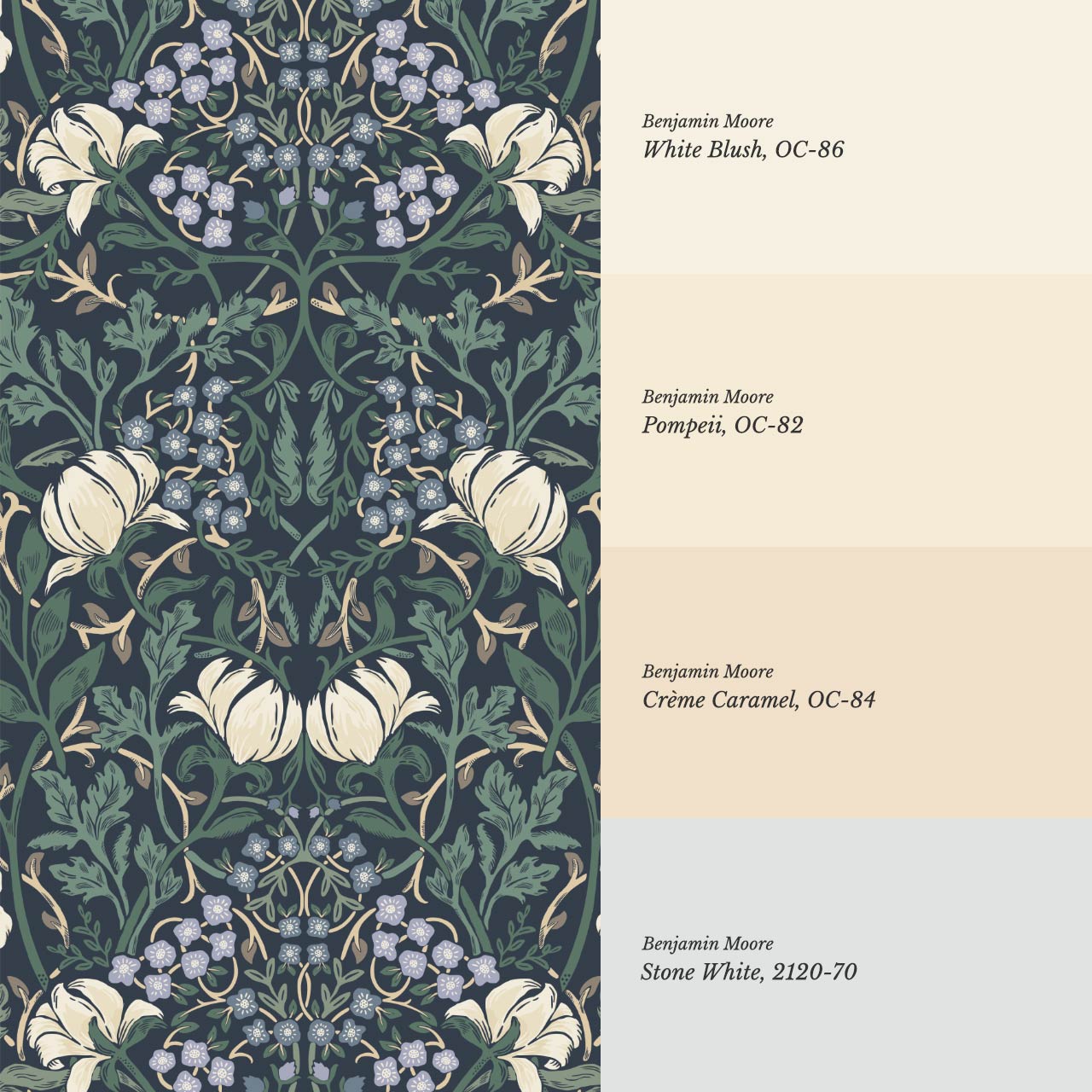 Tiphaine Vintage Twining Blooms Navy Green Wallpaper