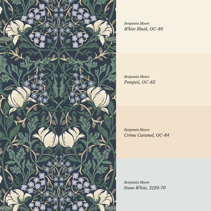 Tiphaine Vintage Twining Blooms Navy Green Wallpaper
