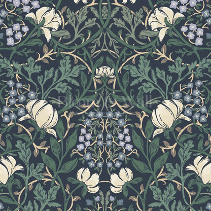 Tiphaine Vintage Twining Blooms Navy Green Wallpaper