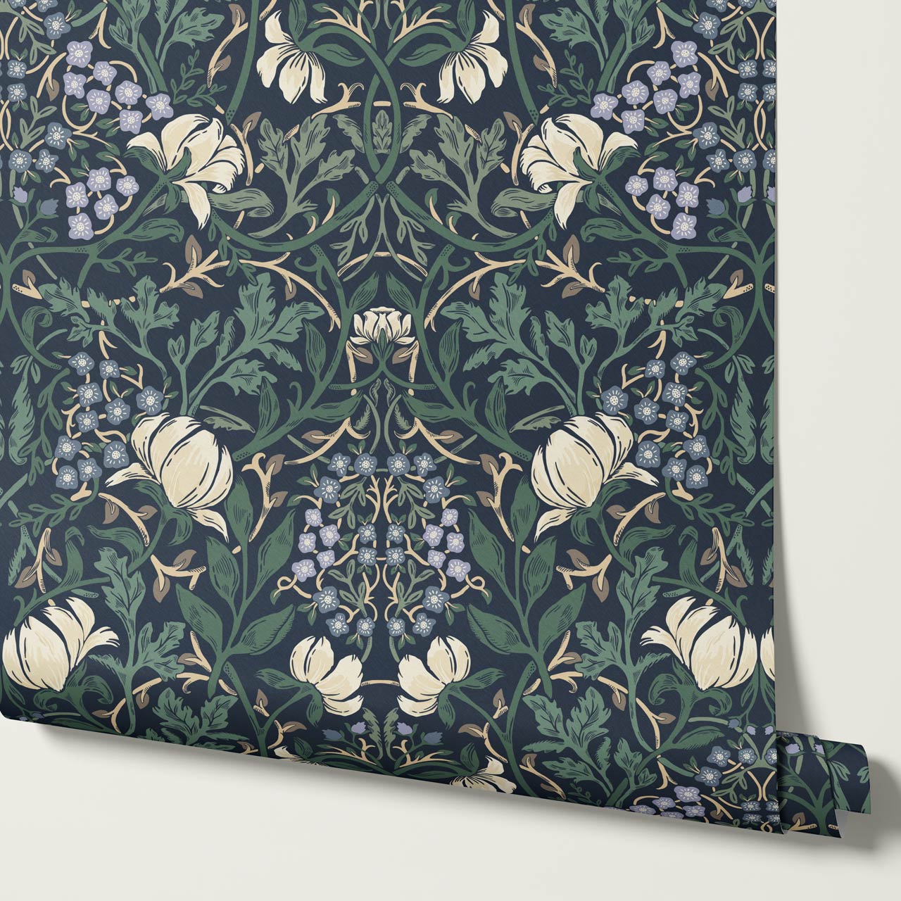 Tiphaine Vintage Twining Blooms Navy Green Wallpaper