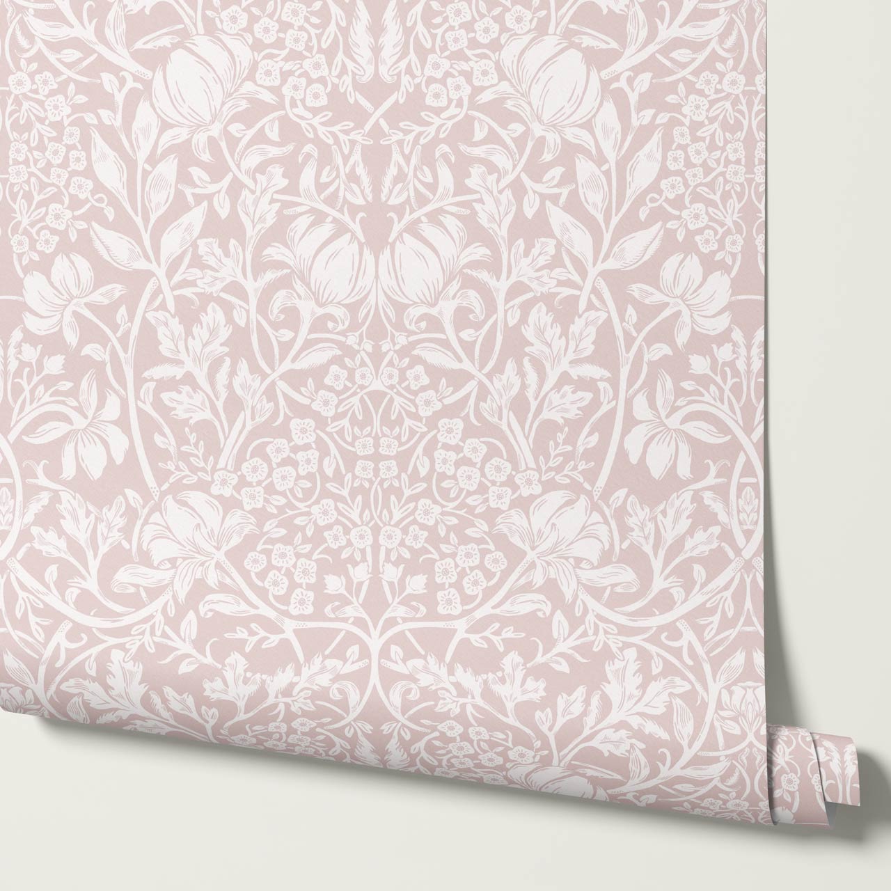 Tiphaine Vintage Twining Blooms Pink Blush Wallpaper