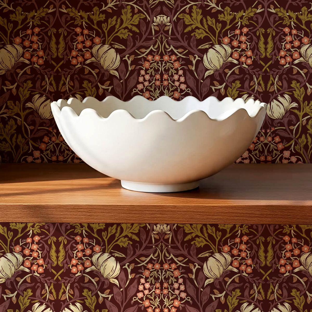 Tiphaine Vintage Twining Blooms Burgundy Coral Wallpaper