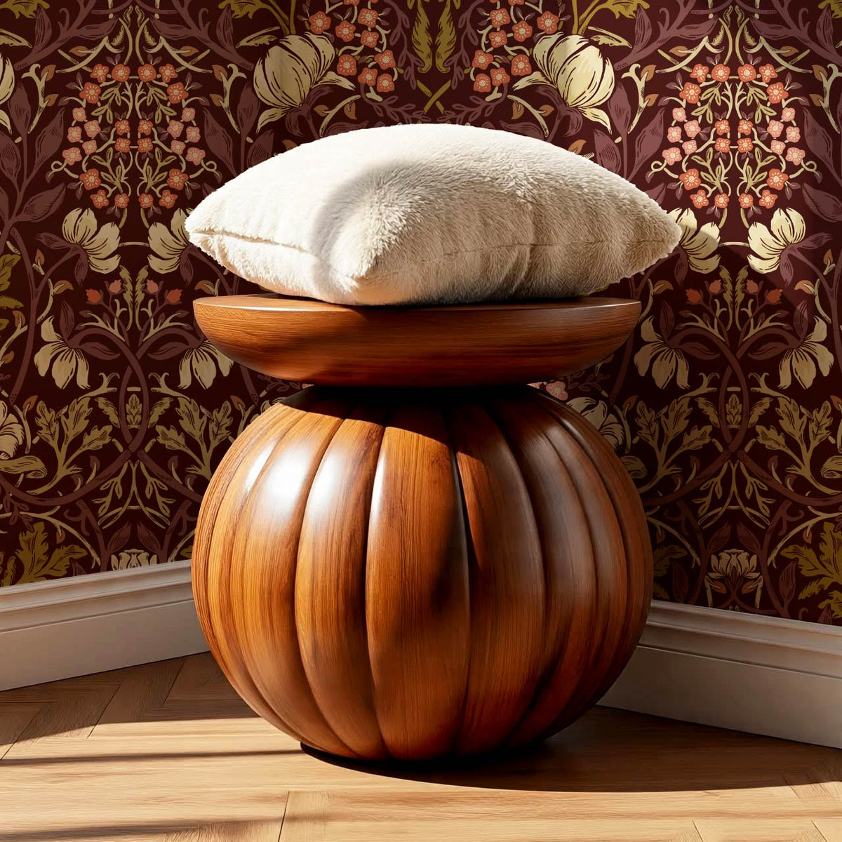 Tiphaine Vintage Twining Blooms Burgundy Coral Wallpaper