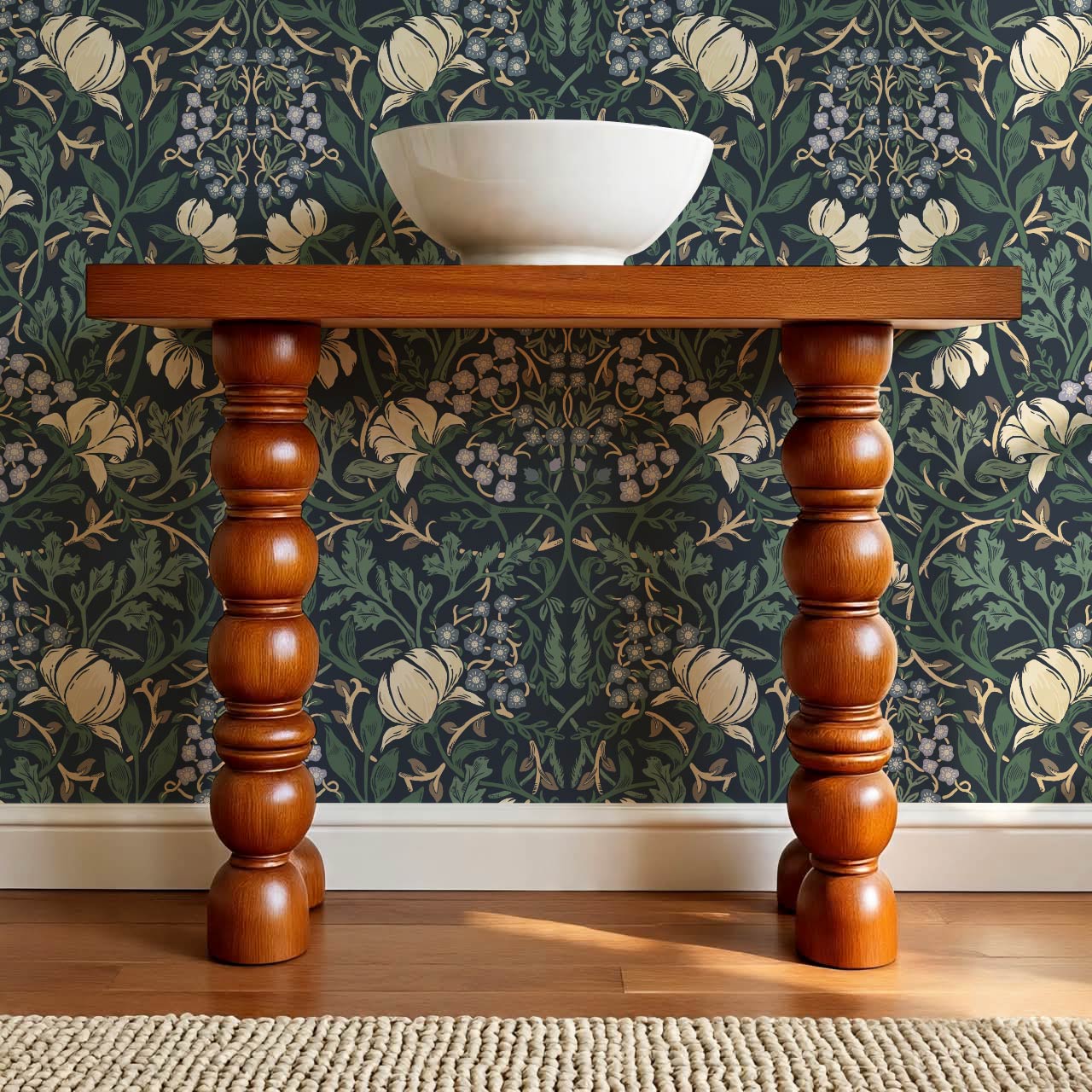 Tiphaine Vintage Twining Blooms Navy Green Wallpaper