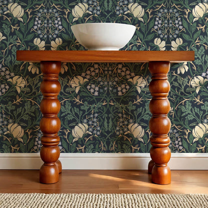 Tiphaine Vintage Twining Blooms Navy Green Wallpaper