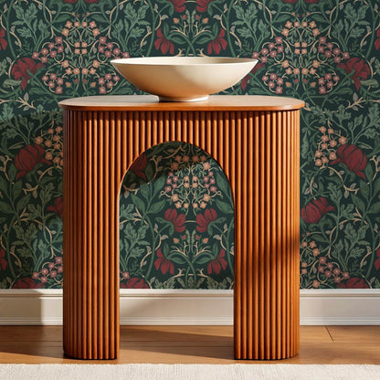 Tiphaine Vintage Twining Blooms Green Red Wallpaper