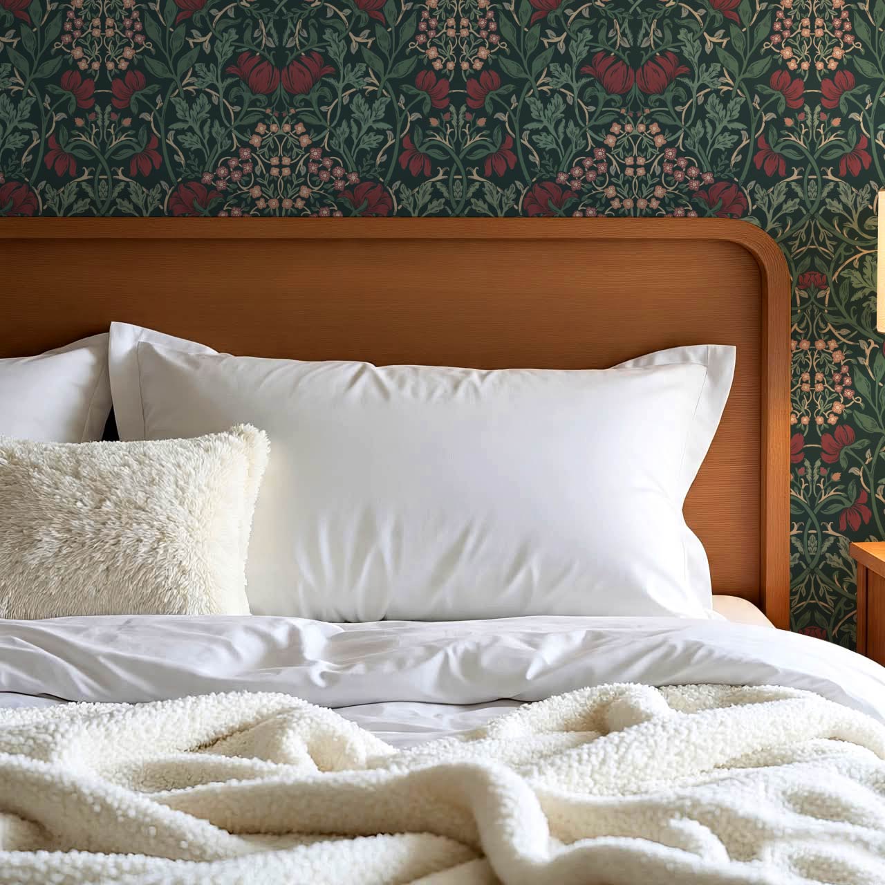 Tiphaine Vintage Twining Blooms Green Red Wallpaper