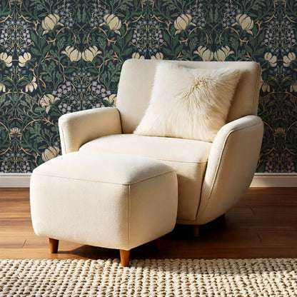 Tiphaine Vintage Twining Blooms Navy Green Wallpaper