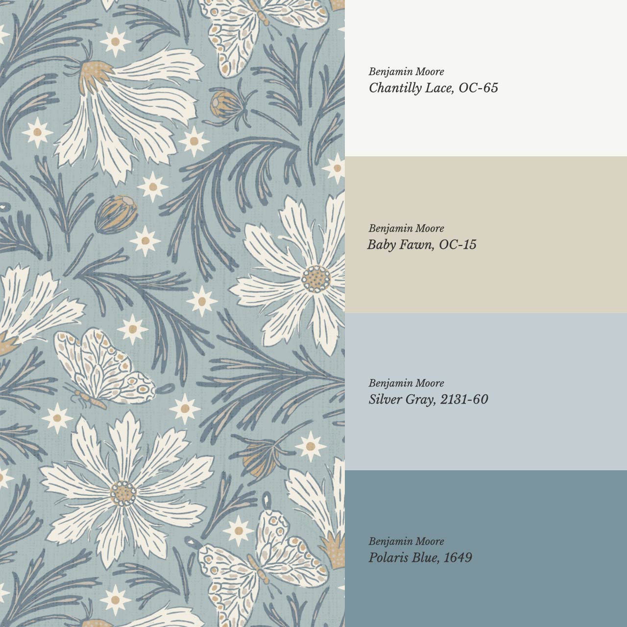 Titi Cosmos and Stars Slate Blue Cream Wallpaper