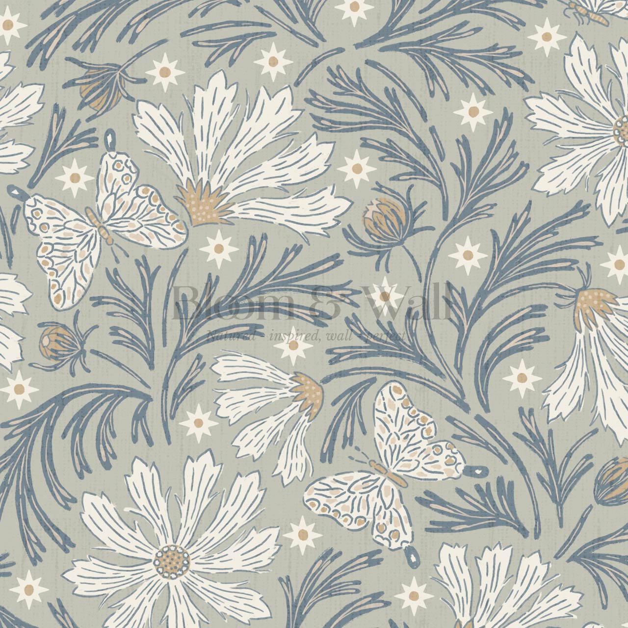 Titi Cosmos and Stars Deep Seaglass Cream Wallpaper