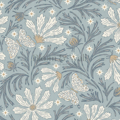 Titi Cosmos and Stars Slate Blue Cream Wallpaper