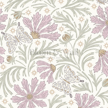 Titi Cosmos and Stars Soft Sage Pink Wallpaper