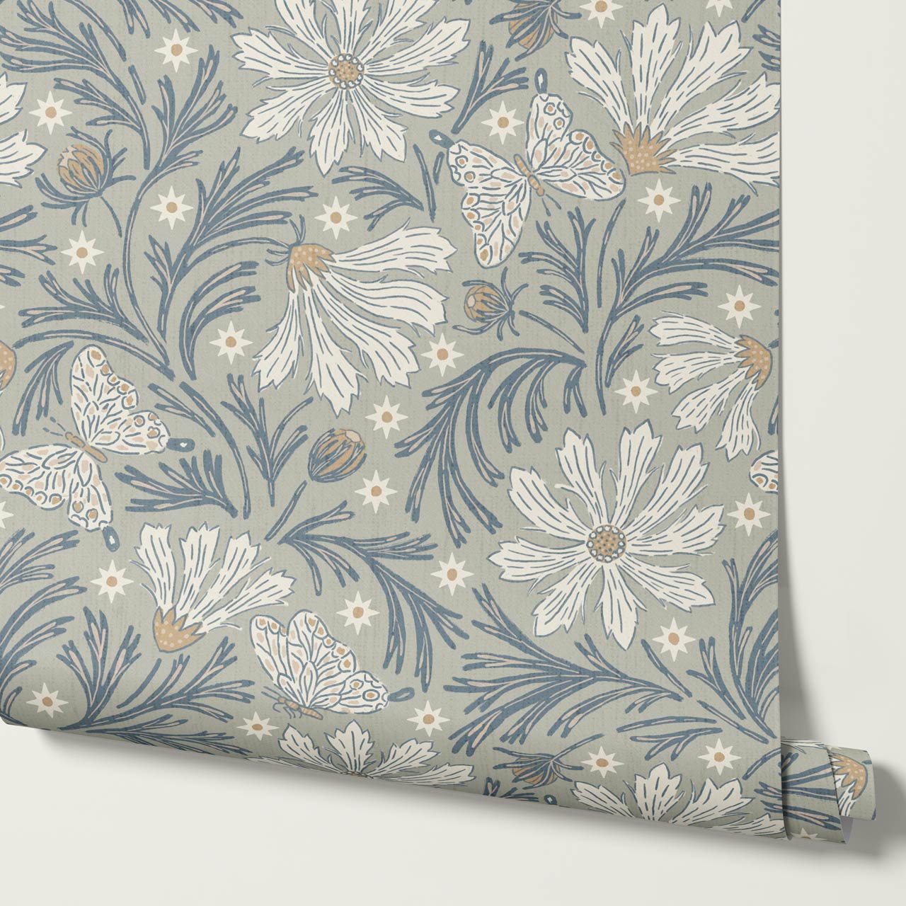 Titi Cosmos and Stars Deep Seaglass Cream Wallpaper