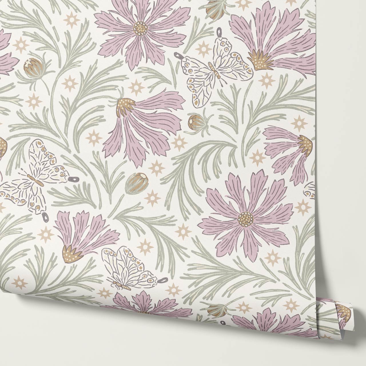 Titi Cosmos and Stars Soft Sage Pink Wallpaper
