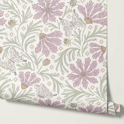 Titi Cosmos and Stars Soft Sage Pink Wallpaper