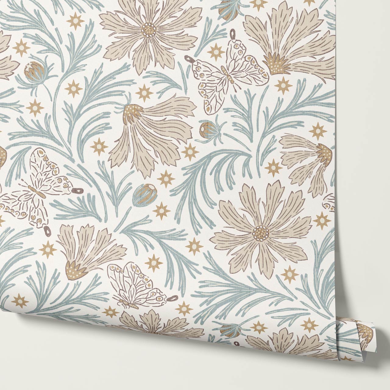 Titi Cosmos and Stars White Seaglass Beige Wallpaper