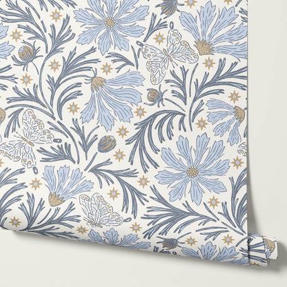 Titi Cosmos and Stars Sky Blue Cream Wallpaper