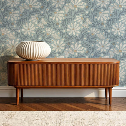 Titi Cosmos and Stars Slate Blue Cream Wallpaper