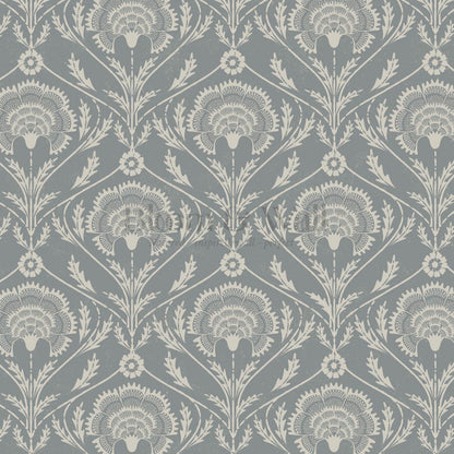 Tomasa Boho Glam Floral Damask Gray Slate Ivory Wallpaper