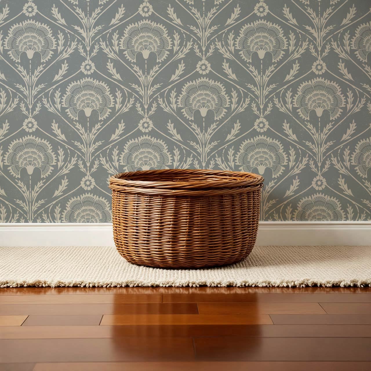 Tomasa Boho Glam Floral Damask Gray Slate Ivory Wallpaper