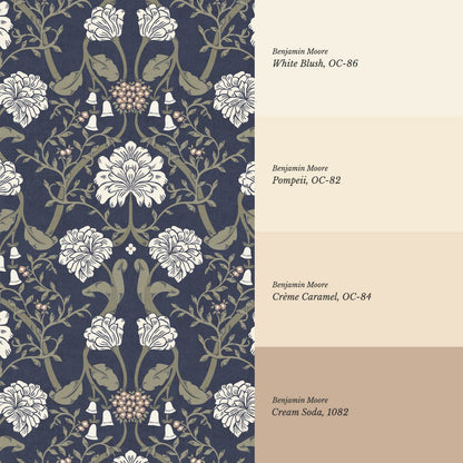 Triin Chrysanthemum Floral Navy Cream Wallpaper