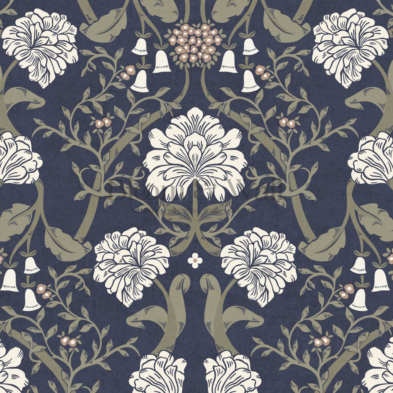 Triin Chrysanthemum Floral Navy Cream Wallpaper