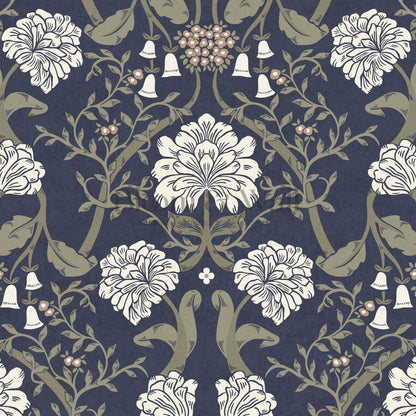 Triin Chrysanthemum Floral Navy Cream Wallpaper