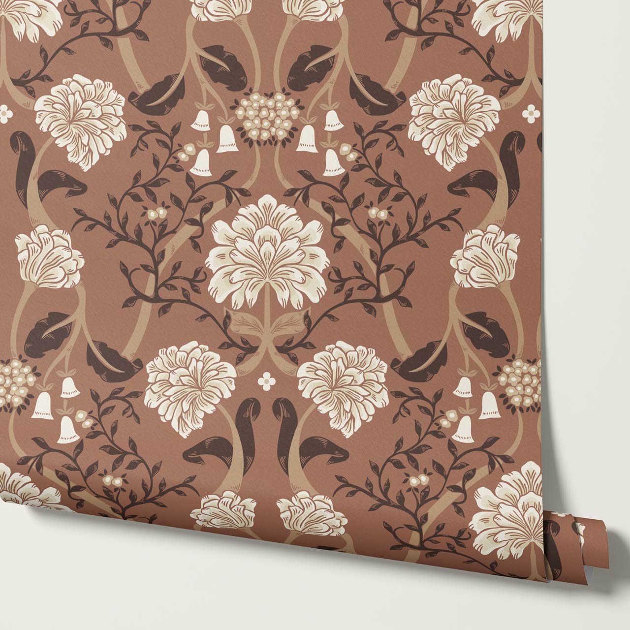 Triin Chrysanthemum Floral Cocoa Cream Wallpaper