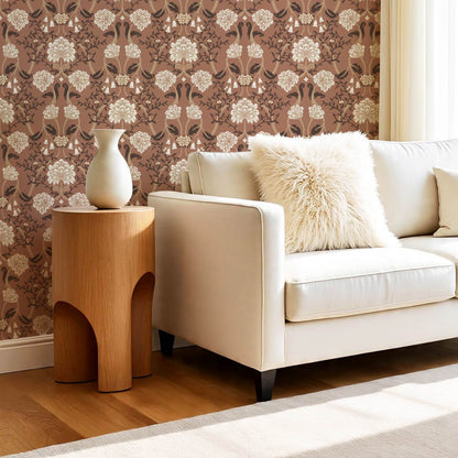 Triin Chrysanthemum Floral Cocoa Cream Wallpaper