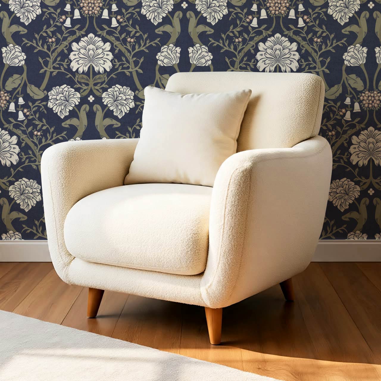 Triin Chrysanthemum Floral Navy Cream Wallpaper