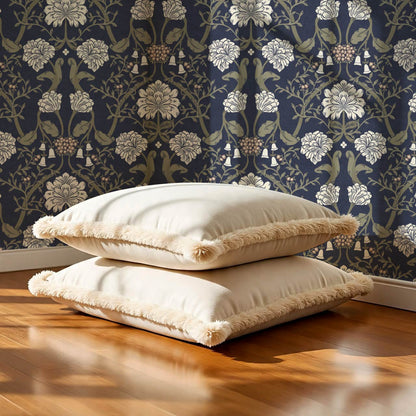 Triin Chrysanthemum Floral Navy Cream Wallpaper
