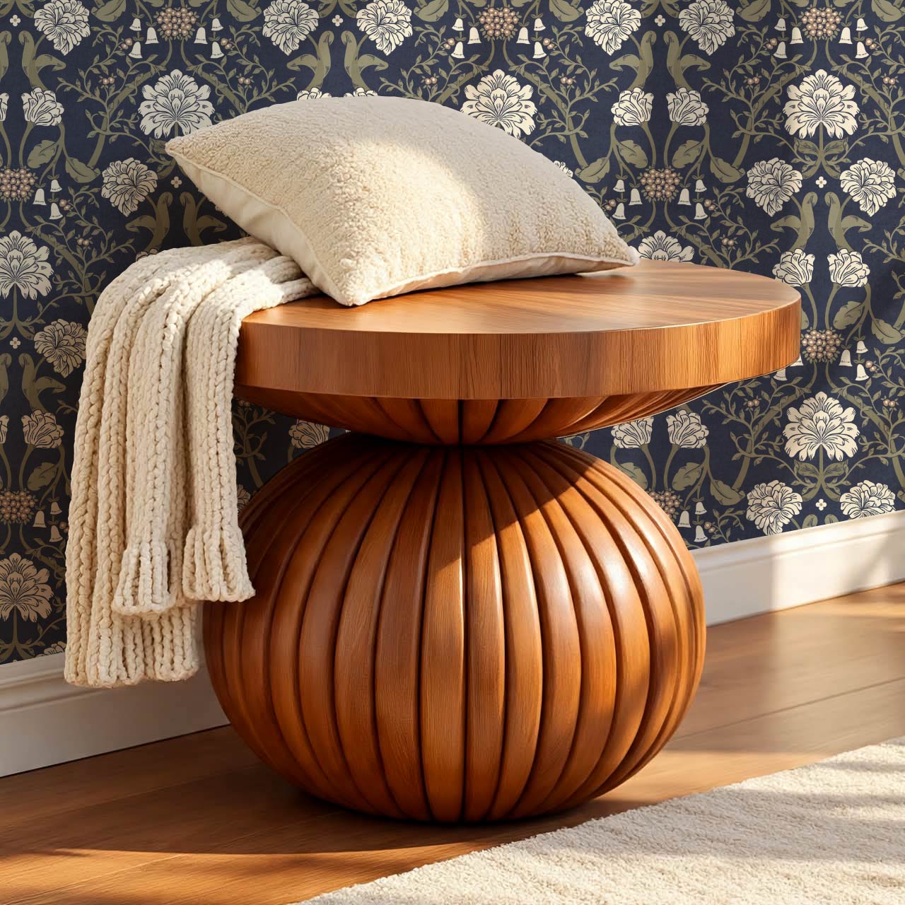 Triin Chrysanthemum Floral Navy Cream Wallpaper