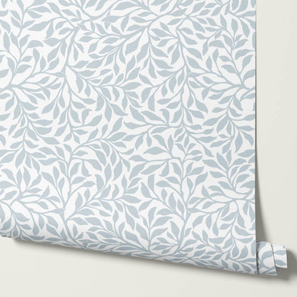 Trinidad Winding Foliage Blue White Wallpaper