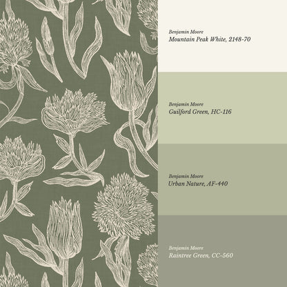 Umbria Trellis Florals Forest Wallpaper