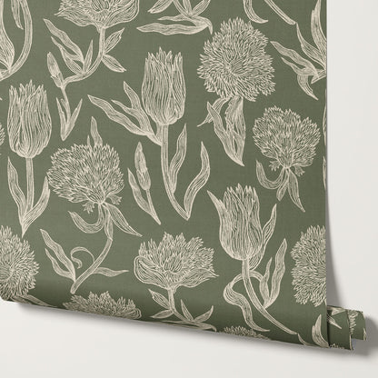 Umbria Trellis Florals Forest Wallpaper