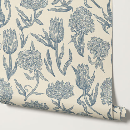 Umbria Trellis Florals Lake Cream Wallpaper
