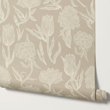 Umbria Trellis Florals Stone Wallpaper