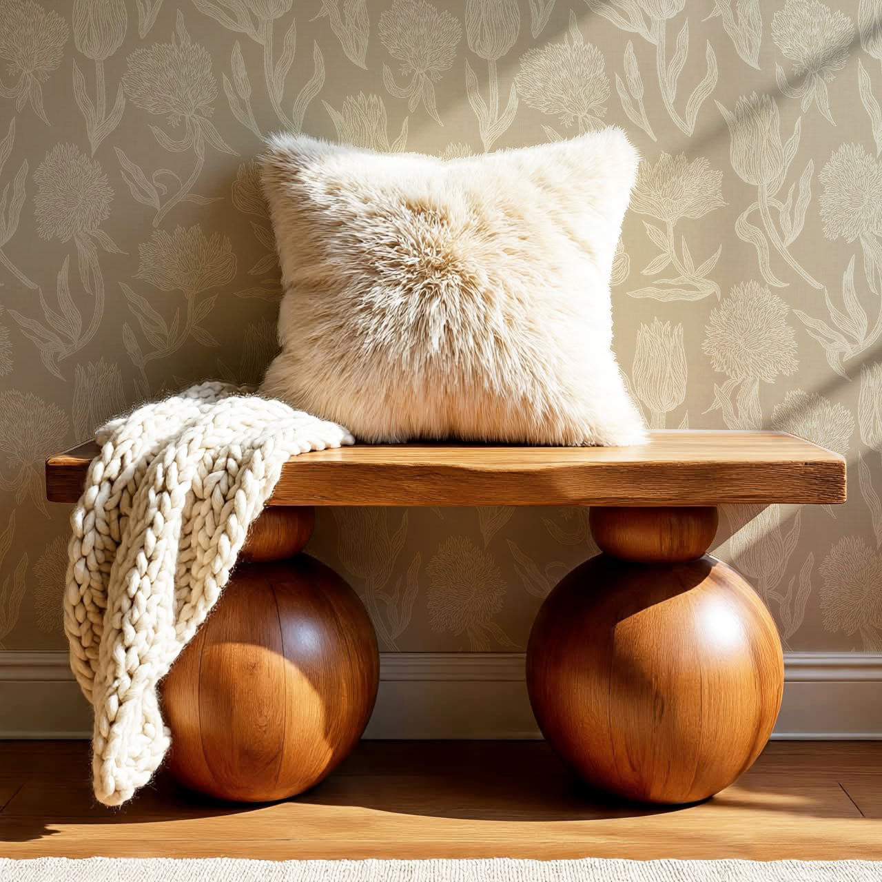 Umbria Trellis Florals Stone Wallpaper